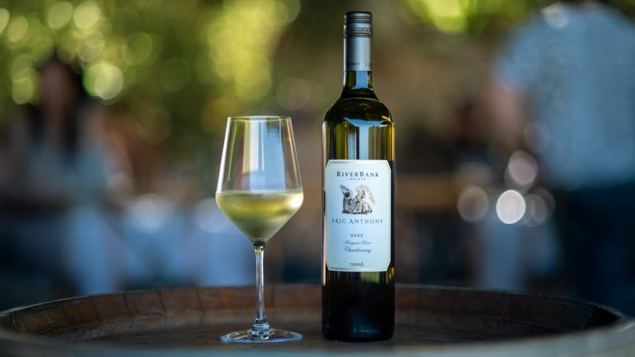 RiverBank bottle of wine and wine glass